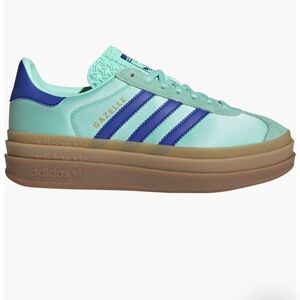 ADDIAS GAZELLE BOLD Clear Mint / Lucid Blue / Gold Metallic Women’s SZ 9, NEW